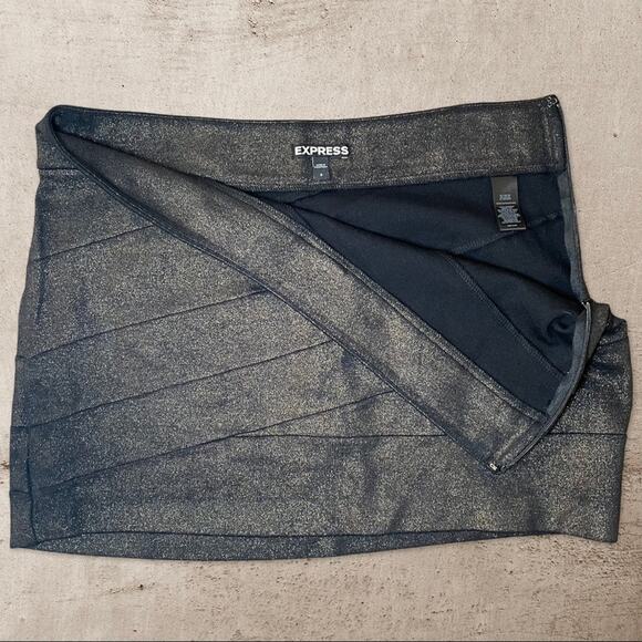 EXPRESS Y2K METALLIC PARTY GRUNGE BANDAGE MINI SKIRT BRONZE BROWN SIZE 8 - Picture 1 of 7